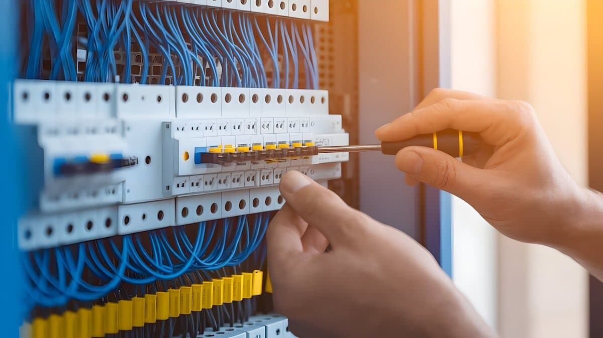 Modern switchboard with safety switches installed by Howitt Powered